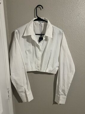 Fashion Nova White Cropped Button-Down Shirt